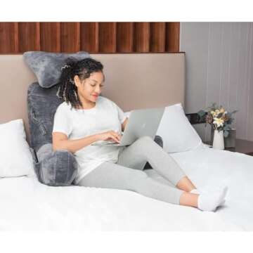 SLIGUY Reading Pillow Extra Large 31" Bed Rest Pillow with Detachable Neck Roll for Sitting in Bed o...