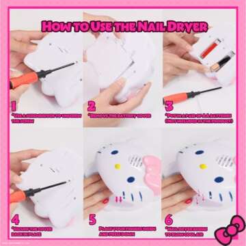 Townley Girl Hello Kitty and Friends 8 Pack Non-Toxic Peel-Off Shimmer and Opaque, Water-Based Safe Nail Polish Set with Nail Dryer for Kids, AA Batteries Not Included, Ages 3 and Up