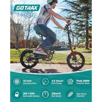 Gotrax EBE1 16" Folding Electric Bike, Max Range 40KM(Pedal-assist1), 25km/h by Peak 500W, Rear Susp...