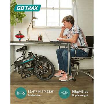 Gotrax EBE1 16" Folding Electric Bike, Max Range 40KM(Pedal-assist1), 25km/h by Peak 500W, Rear Suspension & Dual Mudguards, Commute Electric Bicycle with Adjustable Handlebar & Seat for Adult/Teens