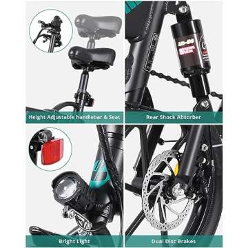 Gotrax EBE1 16" Folding Electric Bike, Max Range 40KM(Pedal-assist1), 25km/h by Peak 500W, Rear Suspension & Dual Mudguards, Commute Electric Bicycle with Adjustable Handlebar & Seat for Adult/Teens