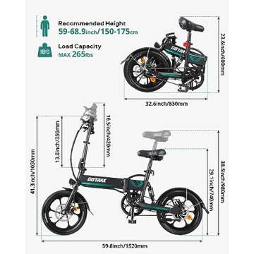 Gotrax EBE1 16" Folding Electric Bike, Max Range 40KM(Pedal-assist1), 25km/h by Peak 500W, Rear Suspension & Dual Mudguards, Commute Electric Bicycle with Adjustable Handlebar & Seat for Adult/Teens