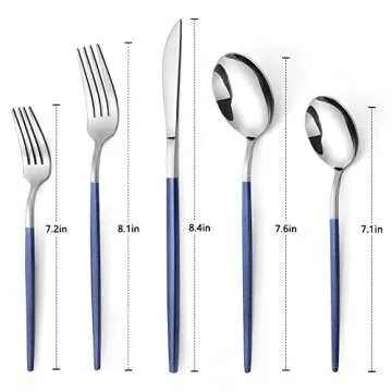VANVRO Mirror Silver Blue Silverware Set, 20-Piece Stainless Steel Flatware Set, Satin Finish tablew...
