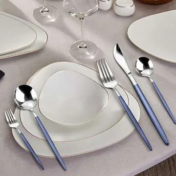 VANVRO Mirror Silver Blue Silverware Set, 20-Piece Stainless Steel Flatware Set, Satin Finish tableware Cutlery Set, Service for 4, Home and Restaurant, Dishwasher Safe