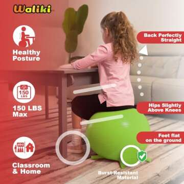 WALIKI Alternative Classroom Seating Chair Ball | 18"/45CM Flexible Classroom Seating | Green Stability Ball for Focus & Sensory Kids