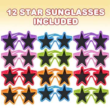 ArtCreativity Kiddie Star Sunglasses, Set of 12, Cool Sun Glasses in Assorted Colors, Fun Birthday a...