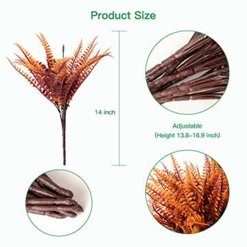 ZEOSTARO 12 Bundles Artificial Fall Plants, Fake Boston Fern Greenery Outdoor UV Resistant No Fade F...