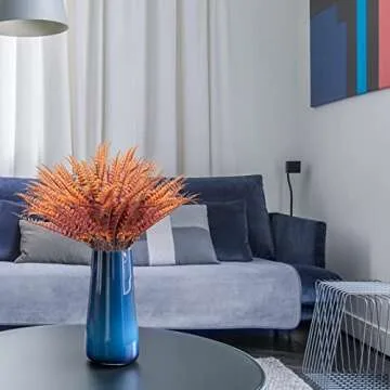 ZEOSTARO 12 Bundles Artificial Fall Plants, Fake Boston Fern Greenery Outdoor UV Resistant No Fade Faux Plastic Plants Garden Porch Window Box Decorating（Fall Boston Fern