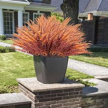 ZEOSTARO 12 Bundles Artificial Fall Plants, Fake Boston Fern Greenery Outdoor UV Resistant No Fade Faux Plastic Plants Garden Porch Window Box Decorating（Fall Boston Fern