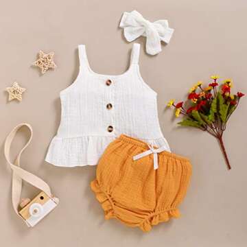 KONIGHT Kids Toddler Infant Baby Girls Summer Shorts Outfits Cotton Ruffles Sleeveless Shirt Tops+Short Pants 2Pc Clothes Set
