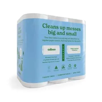 Caboo Tree Free Paper Towels, 6 Rolls, Eco Friendly, Earth Friendly, Sustainable Kitchen Paper Towel...