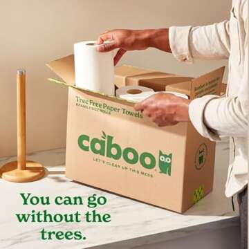 Caboo Tree Free Paper Towels, 6 Rolls, Eco Friendly, Earth Friendly, Sustainable Kitchen Paper Towels with Strong 2 Ply Sheets