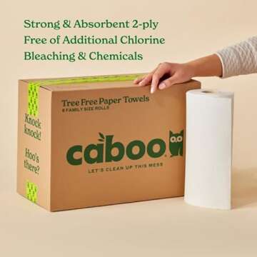 Caboo Tree Free Paper Towels, 6 Rolls, Eco Friendly, Earth Friendly, Sustainable Kitchen Paper Towels with Strong 2 Ply Sheets