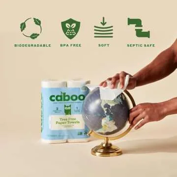 Caboo Tree Free Paper Towels, 6 Rolls, Eco Friendly, Earth Friendly, Sustainable Kitchen Paper Towels with Strong 2 Ply Sheets