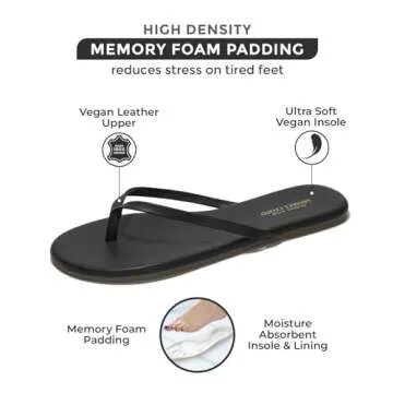Project Cloud Flip Flops for Women - Memory Foam Flats Slippers for 2025 - Vegan Leather Sandals & S...