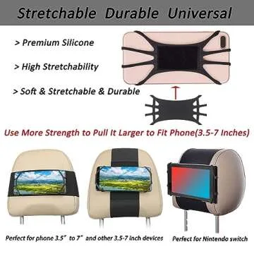 HTLAKIKJ Phone Mount for Car Headrest Fits All 3.5-7 Inch Cell Phone and Devices Silicone Car Phone Holder Mount for Kids in Back Seats - Black