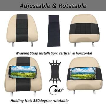 HTLAKIKJ Phone Mount for Car Headrest Fits All 3.5-7 Inch Cell Phone and Devices Silicone Car Phone Holder Mount for Kids in Back Seats - Black
