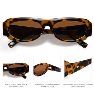 VANLINKER Trendy Retro 90s Sunglasses Womens Mens Vintage Oval Frame Polarized Tinted Glasses VL9782 Tortoiseshell