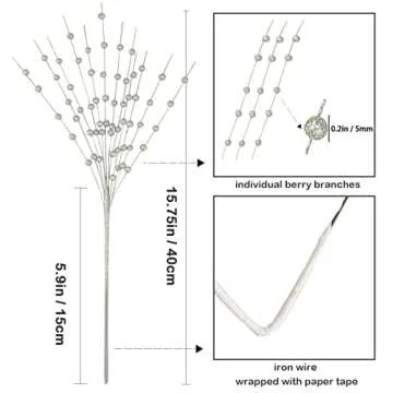 efivs arts 10 Pack Silver Artificial Glitter Berry Stems 15.7" Fake Christmas Picks Decorative Glitt...