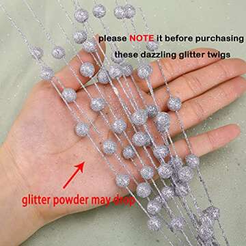 efivs arts 10 Pack Silver Artificial Glitter Berry Stems 15.7" Fake Christmas Picks Decorative Glitter Sticks for Christmas Tree DIY Wreath Crafts Fireplace Decor