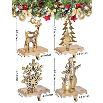 WENFOME Christmas Stocking Holders for Mantel, 4pc Holiday Stocking Hangers, Snowflake Snowman Reind...