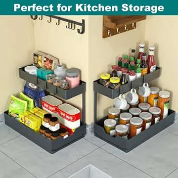 NATURE'S SOURCE Under Sink Organizers Sliding L-shape Cabinet Organizers Narrow Space Storage Multi-purpose Sink Organizer for Bathroom Kitchen Drawer