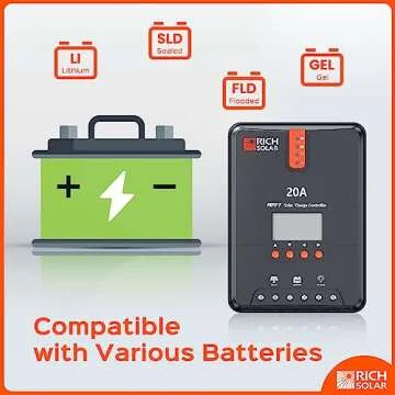 RICH SOLAR 20 Amp 12V/24V DC Input MPPT Solar Charge Controller with LCD Display Solar Panel Regulator for Gel Sealed Flooded and Lithium Battery Negative Ground