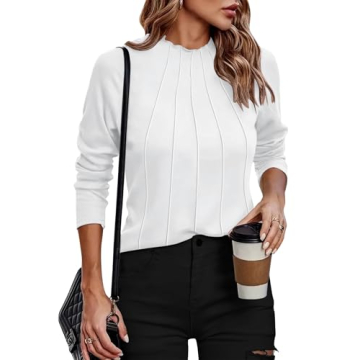 Zeagoo Women's Business Casual Tops Fall Long Sleeve Turtleneck T Shirts 2024 Work Blouse White