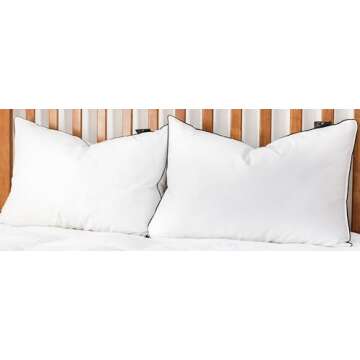 Goose Down and Feather Luxury Pillows by Maison Des Garçon, Hotel Collection Bed Pillows for Sleeping, 100% Cotton Shell, 400 Thread Count - Soft Hypoallergenic Queen Size Set of 2