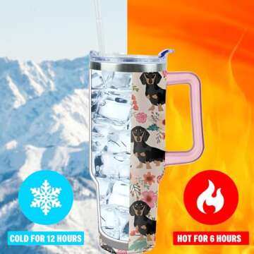 Lumumanber 40 oz Dachshund Tumbler with Handle and Straw, Dog Travel Mug Water Bottle, Stainless Ste...