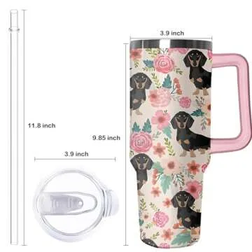 Lumumanber 40 oz Dachshund Tumbler with Handle and Straw, Dog Travel Mug Water Bottle, Stainless Steel Insulated Cup with Lid and Straw, Birthday Christmas Gifts