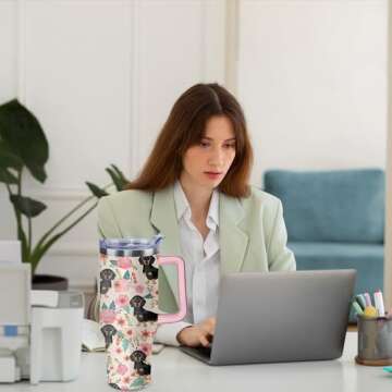 Lumumanber 40 oz Dachshund Tumbler with Handle and Straw, Dog Travel Mug Water Bottle, Stainless Steel Insulated Cup with Lid and Straw, Birthday Christmas Gifts