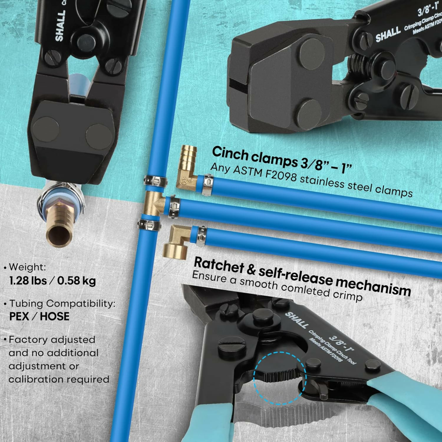 Pex Crimping Tool Kit with Hose Cutter & Clamps