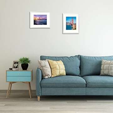 Frametory, 16x20 Picture Frame - Made to Display 11x14 Photo with Ivory Mat - Wide Molding - Built in Hanging Features - Preinstalled Wall Mounting Hardware (White, 1 Pack)