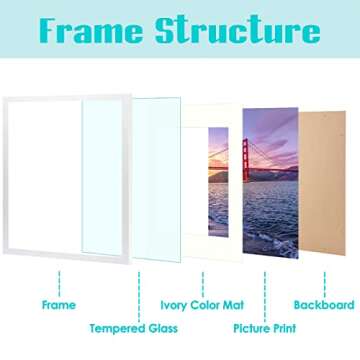 Frametory, 16x20 Picture Frame - Made to Display 11x14 Photo with Ivory Mat - Wide Molding - Built in Hanging Features - Preinstalled Wall Mounting Hardware (White, 1 Pack)