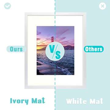 Frametory, 16x20 Picture Frame - Made to Display 11x14 Photo with Ivory Mat - Wide Molding - Built in Hanging Features - Preinstalled Wall Mounting Hardware (White, 1 Pack)