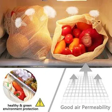 Reusable Produce Bags, Organic Cotton Mesh Bags Muslin Bags with Drawstring Bonus Reusable Grocery Bag for Shopping & Storage, Washable, Biodegradable, Food Safe, Tare Weight on Color Tag(8 Pack)