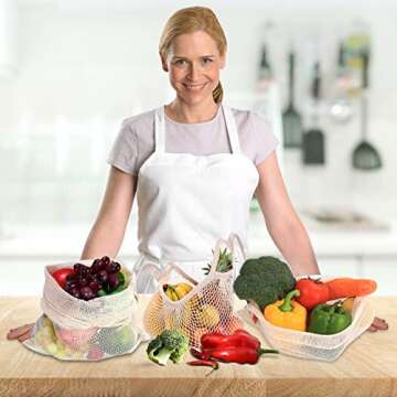 Reusable Produce Bags, Organic Cotton Mesh Bags Muslin Bags with Drawstring Bonus Reusable Grocery Bag for Shopping & Storage, Washable, Biodegradable, Food Safe, Tare Weight on Color Tag(8 Pack)