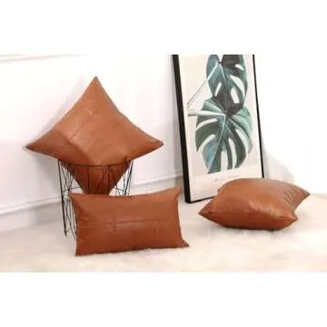 MANDIOO Set of 2 Classic Plaid Faux Leather Decorative Lumbar Throw Pillow Covers,Hand Stitched Modern Luxury Vegan Outdoor Cushion Cases Pillowcases for Couch Sofa Bed Farmhouse 12x20 Inches Brown