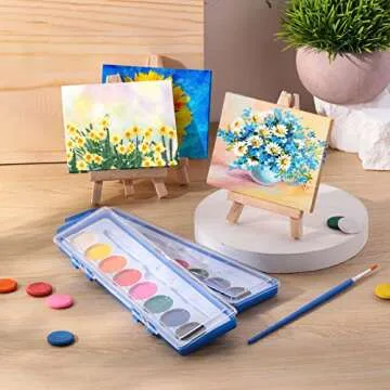 Fuutreo Watercolor Paint Sets 3x4 Mini Canvas Easel Paints Brush Set Kids Art Party Favors and Party Supplies Watercolor Paint Favors Washable Bulk for Kids Birthday Prizes(48 Pcs)