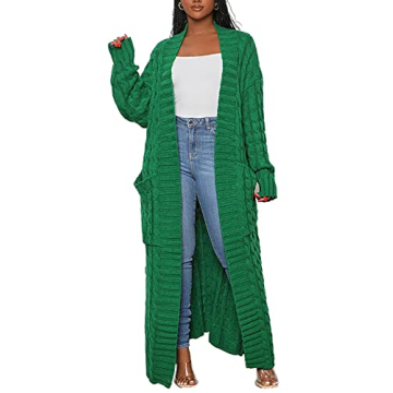 Women Floor Length Open Front Drape Cardigan Long Sleeve Maxi Duster with Pockets (S-2XL)