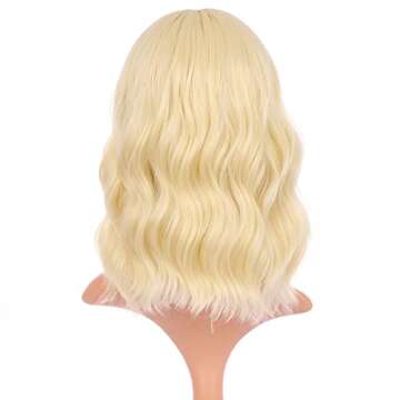 eNilecor Blonde Wig, Short Bob Wigs for Women Curly Natural Colored Synthetic Fashion Wigs with Air Bangs (Light Blonde)