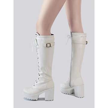 SeiteHuud Women White Knee High Boots - Gothic Style