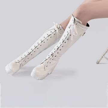 SeiteHuud Women White Knee High Boots - Gothic Style