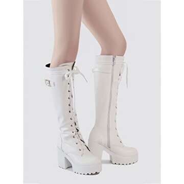 SeiteHuud Women White Knee High Boots - Gothic Style