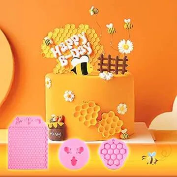 3 Packs 7 Cavity Bumble Bee Silicone Mold Honeycomb Bees Silicone Chocolate Molds Silicone Bee Fondant Mold Beehive Silicone Baking Molds Bee Candy Silicone Mold (Honeycomb Bee)