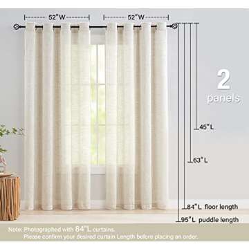 Treatmentex Semi Sheer Linen Curtains 52" 2 Panels