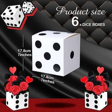 Sinmoe 6 Pcs Casino Dice Favor Boxes Bulk 7 x 7 x 7 Inch Casino Themed Party Supplies Night Las Vega...