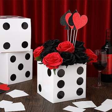 Sinmoe 6 Pcs Casino Dice Favor Boxes Bulk 7 x 7 x 7 Inch Casino Themed Party Supplies Night Las Vegas Party Decoration Three Dimensional Dice Decor for New Year Centerpieces Game