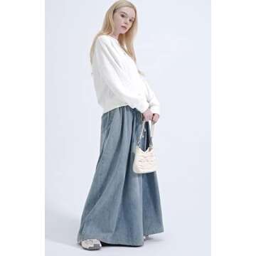 EXPOING Extra Wide Leg Denim Pants for Women Long Jeans Elastic Waist with Pockets Plus Size Loose C...